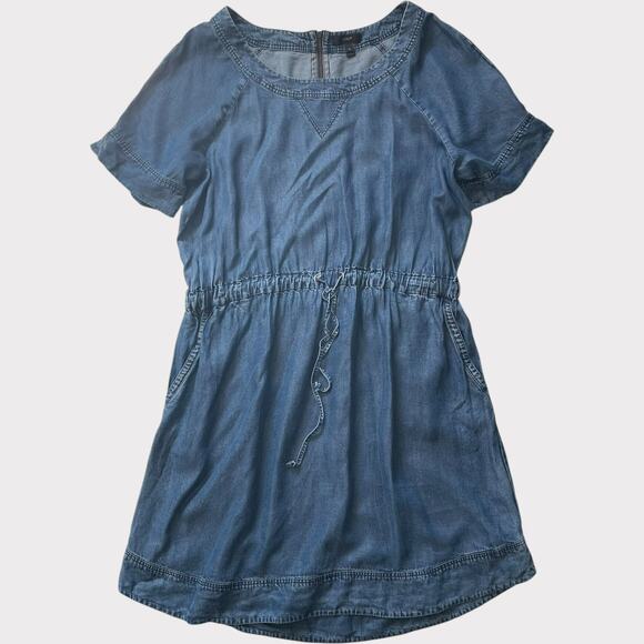 J.Crew Lightweight Washed Chambray Dress Short Sleeve Pockets Size XL Tie Waist - Picture 1 of 12